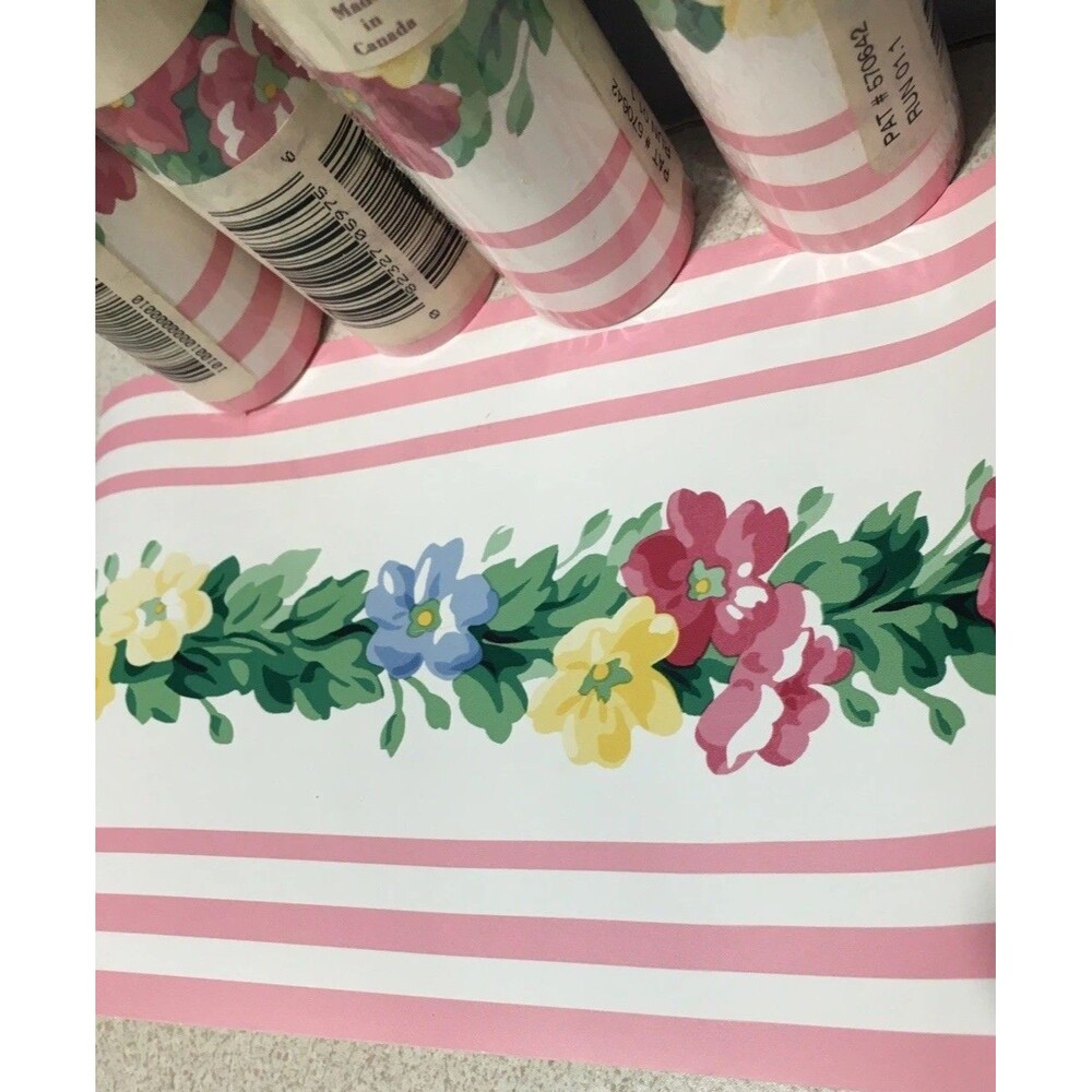 Lot Of 5 VTG Waverly Wallpaper Border Pink Stripe Floral Garden Flower Blossom